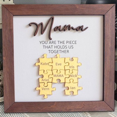 Personalised Mama Wood Puzzle Pieces Frame Name Sign Unique Gift for Grandma Mum Mother's Day Gift Ideas