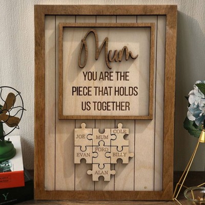 Personalised Mum Wooden Family Puzzle Sign for Mum Grandma Mother's Day Gifts