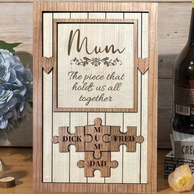 Custom Meaningful Family Sign With Puzzle Pieces Mother's Day Gift Love Gift For Mum Grandma