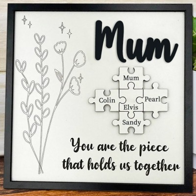 Custom Family Puzzle Pieces Sign With Name Unique Gift For Mum Grandma Mother's Day Gift