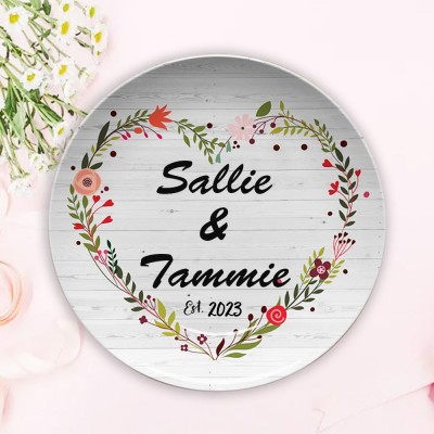 Personalised Floral Wreath Couple Serving Plate Wedding Anniversary Valentine's Day Gift for Wife