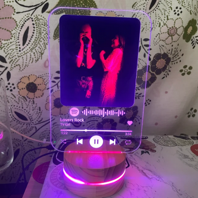 Personalised Photo Acrylic Music Plaque With Wooden LED Stand Valentine's Day Anniversary Gift for Her