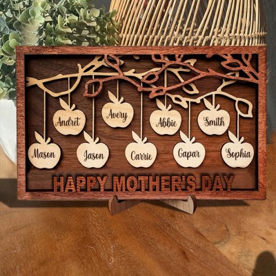 Personalised Family Apple Tree Sign with Engraving Names Unique Family Gifts For Mum Grandparents