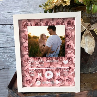 Personalised Spotify Code Photo Flower Shadow Box Anniversary Valentine's Day Gift Ideas For Couples Wife Mum Her
