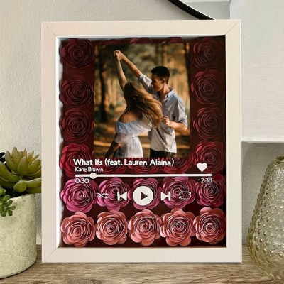 Personalised Spotify Code Music Flower Shadow Box With Couple Photo Anniversary Gifts Valentine's Day Gift Ideas