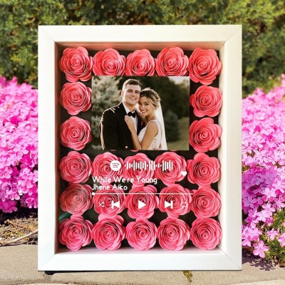 Personalised Flower Music Photo Shadow Box with Spotify Code Valentine's Day Gifts for Girlfriend Wife Anniversary Gifts