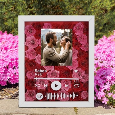 Custom Spotify Song Flower Shadow Box Frame With Couple Photo Valentine's Day Gift Ideas for Her Anniversary Gifts