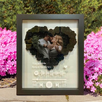 Personalised Spotify Music Heart Shaped Flower Shadow Box with Couple Photo For Wedding Anniversary Valentine's Day