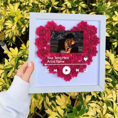 Personalised Heart Shaped Spotify Music Flower Shadow Box Anniversary Gifts Valentine's Day Gift Ideas