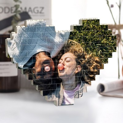 Heart Shaped Personalised Photo Building Block Puzzles With Couple Photo For Valentine's Day Anniversary Gift Ideas