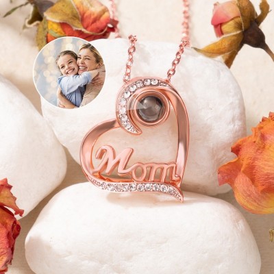 Personalised Heart Shaped Mum Photo Projection Necklace Gift for Mum Grandma