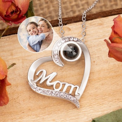 Personalised Mum Heart Pendant Photo Projection Necklace Gift for Mum