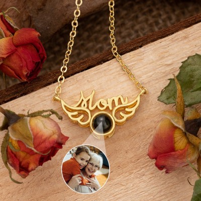 Personalised Projection Photo Necklace with Wings Charm Gift Ideas for Mum Christmas Gifts