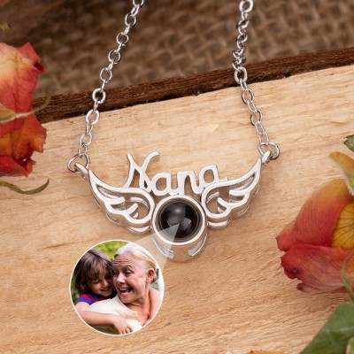 Personalised Wings Pendant Photo Projection Necklace with Picture Inside Christmas Gifts for Nana Mum