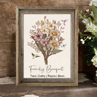 Personalised Grandma's Garden Birth Flower Bouquet Art Print Frame Christmas Gift Ideas for Mum Grandma