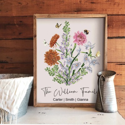 Custom Grandma's Garden Birth Month Flower Art Print Frame Christmas Gift Ideas for Mum Grandma