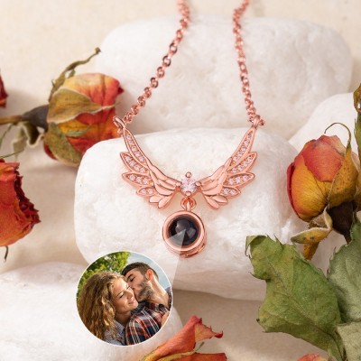 Personalised Wing Photo Projection Necklace with Picture Inside Gifts for Mum Christmas Gifts