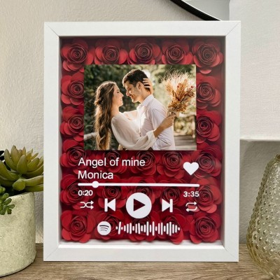 Personalised Spotify Code Song Flower Shadow Box With Couple Photo Gifts for Valentine's Day Anniversary