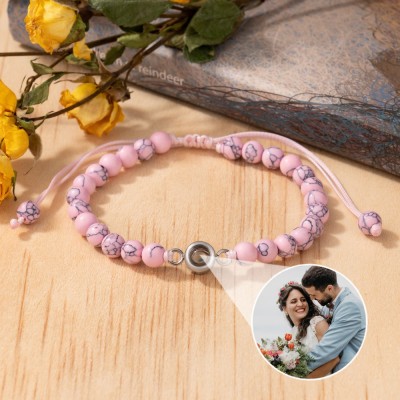 Personalised White Beaded Memory Photo Projection Bracelet with Picture Inside Gifts for Him