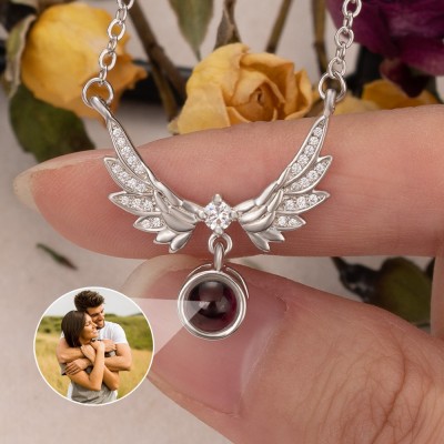 To My Soulmate Personalised Wings Charm Photo Projection Necklace with Picture Inside Gifts for Girlfriend Wife Christmas Gifts