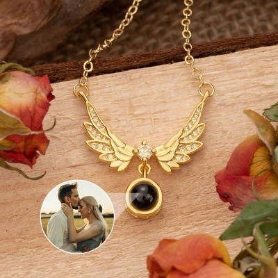Personalised Photo Projection Wings Pendant Necklace with Picture Inside for Her Anniversary Gifts