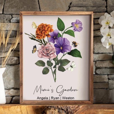 Personalised Mum's Garden Birth Flower Bouquet Frame Family Keepsake Gifts Christmas Gift Ideas for Mum Grandma
