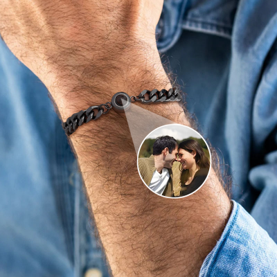 To My Man Personalised Photo Projection Bracelet with Picture Inside for Men
