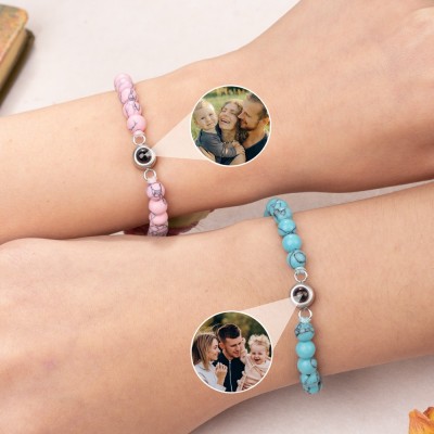 Personalised Pink Beaded Projection Photo Bracelet with Picture Inside Gifts for Her Wife Women Girlfriend