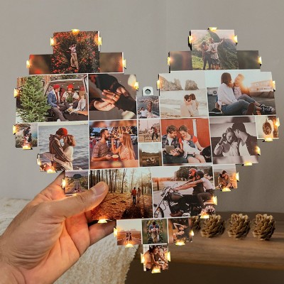 Custom Heart Shape Photo Collage Lamp Love Gift Ideas for Girlfriend Boyfriend Anniversary Gifts Valentine's Day Gifts