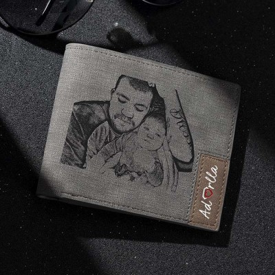 Father's Day Gift Personalised Photo Leather Wallet Gray