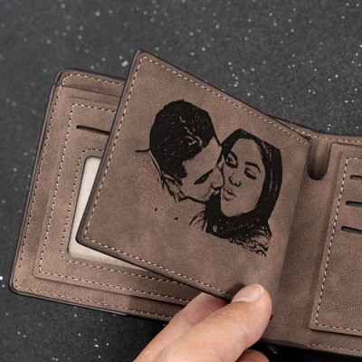 Father's Day Gift Personalised Double Side Photo Leather Wallet 