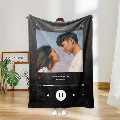 Personalised Spotify Scannable Photo Fleece Throw Blanket for Wedding Anniversary Valentine's Day Gift for Couples