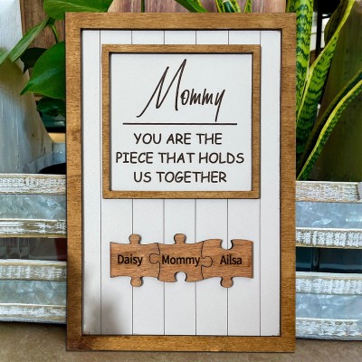 Custom Mum The Piece That Holds Us Together Name Puzzle Pieces Sign Unique Mother's Day Gift For Mum Grandma