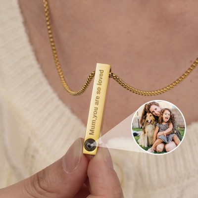 Personalised Family Photo Projection Engraved Bar Necklace With Picture Inside Unique Keepsake Gifts For New Mum Birthday Gift For Wife Mother's Day Gift Ideas