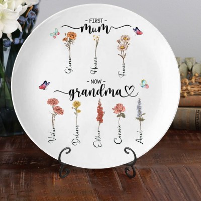 Personalised Family Garden Art Print Birth Flower Platter Mother's Day Gift Ideas Love Gifts for Mum Gramdma