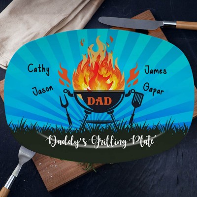 Personalised BBQ Daddy's Grilling Plate with Kids Name Father's Day Gift Ideas