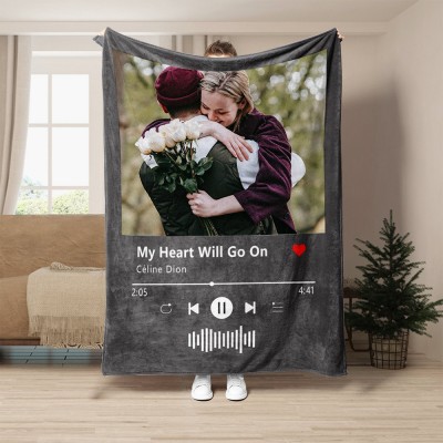Personalised Spotify Music Favorite Song Blanket with Photo Valentine's Day Gifts for Boyfriend Anniversary Gift Ideas for Her