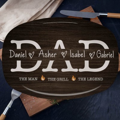 Personalised Dad Engraved Kids Name Platter Custom Serving Plate Gift for Father's Day