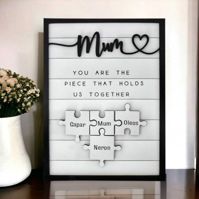 Personalised Handmade Puzzle Pieces Frame With Kids Names Gift Ideas For Mum Grandma Mother's Day Gift