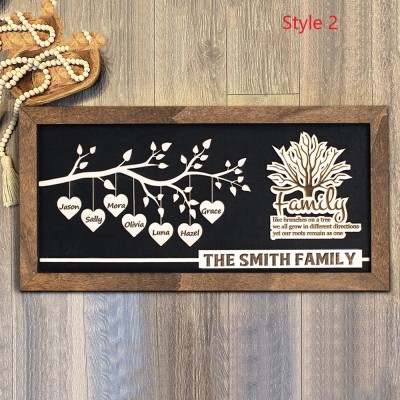 Personalised  Wooden Family Tree Sign With Names Frame Family Gift For Mum Grandma Mother's Day Gift