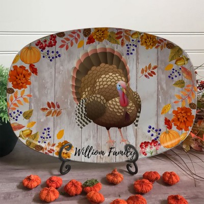 Personalised Blessed Family Thanksgiving Turkey Platter