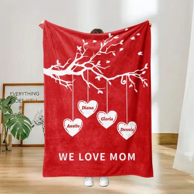 Personalised Family Tree Soft Sherpa Fleece Throw Blanket with Grandkids Names Gift Ideas for Grandma Mum Christmas Gifts