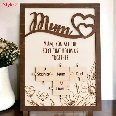 Mother's Day Gift Ideas Personalised Puzzle Pieces Sign With Names Mum You Are The Piece That Holds Us Together Unique Gift For Mum Grandma