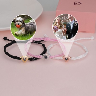 Personalised Heart Photo Projection Rope Bracelet Love Valentine's Day Gift for Couple Girlfriend Men
