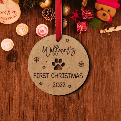 Personalised Dog's First Christmas Christmas Tree  Wooden Ornament 