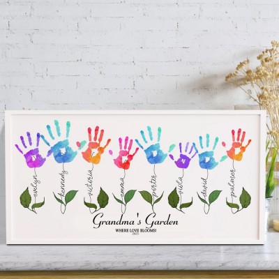 Personalised Nana's Garden DIY Handprint Art Frame Gift for Grandma Nana Mum Birthday Gift for Her 
