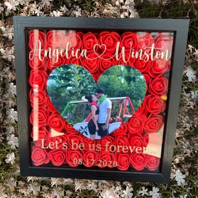 Personalised Photo Flower Shadow Box for Anniversary Valentine's Day