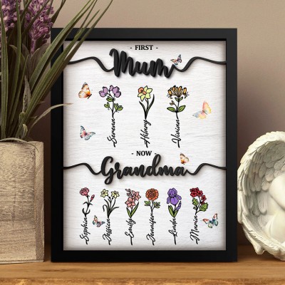 Personalised Birth Month Flowers Frame Sign With Names Gift For Mum Grandma Mother's Day Gift