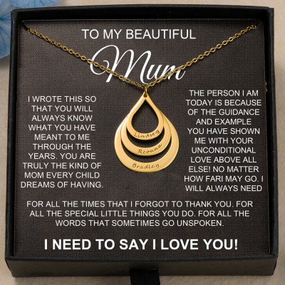 Personalised To My Beautiful Mum Names Drop Shaped Necklace Unique Anniversary Gift Ideas For Mum Grandma Her