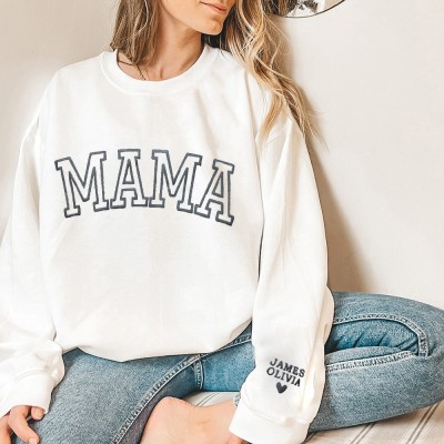 Custom Mum Embroidered Sweatshirt with Kids Names On Sleeve New Mum Gift Mother's Day Gifts